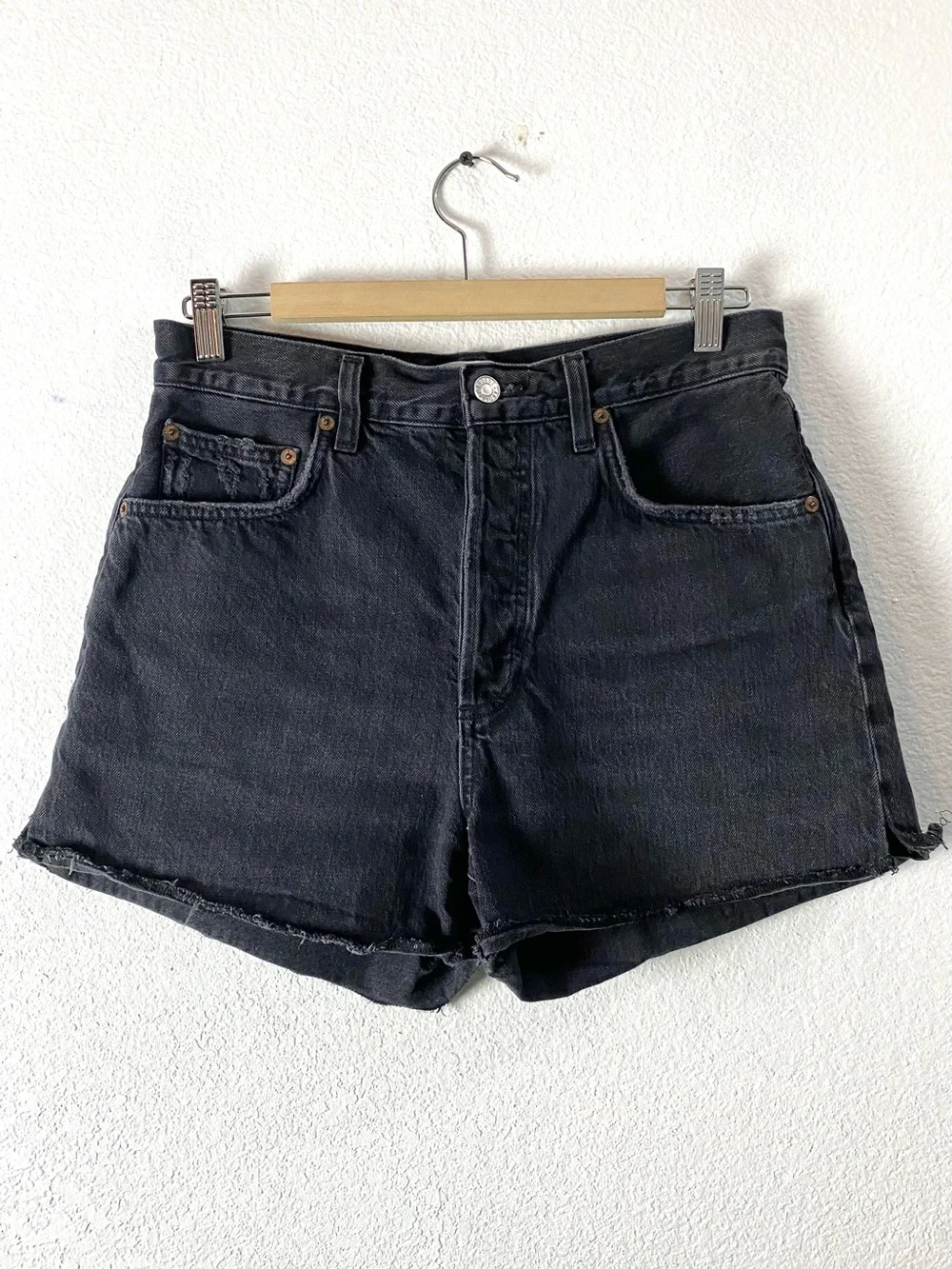 Agolde Dee High Rise Denim Jean Shorts Size 28 Black Slow Burn Organic Cotton